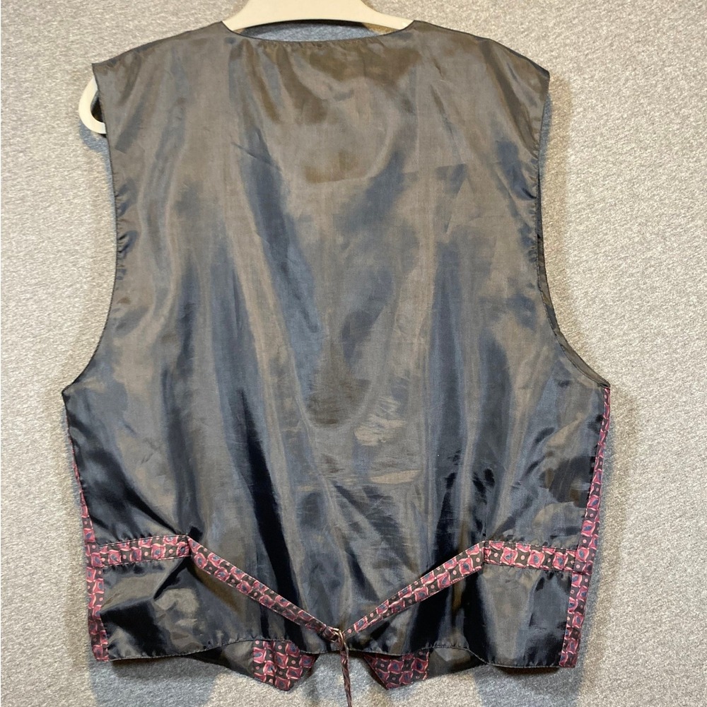 VTG Huka-Poo Vintage 100% Silk Geometric Paisley Button Front Vest Burgundy L - Picture 2 of 7